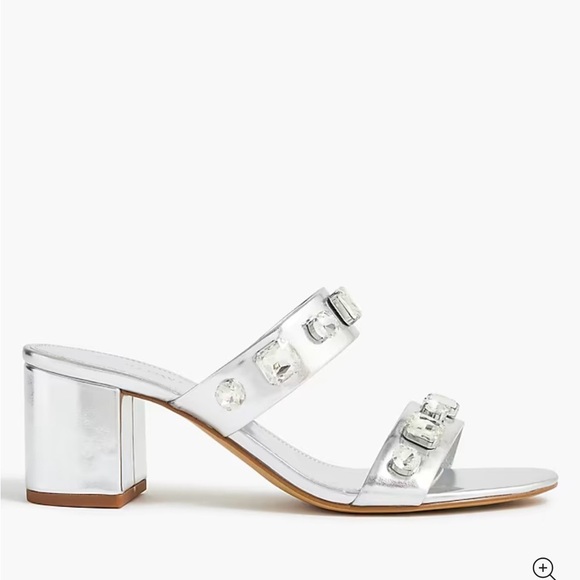 Jcrew factory silver jewel mule heels Polyurethane/Rubber sole 2.6” heel height - Picture 2 of 5
